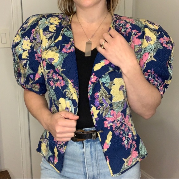 80s floral cropped blazer - Picture 1 of 3